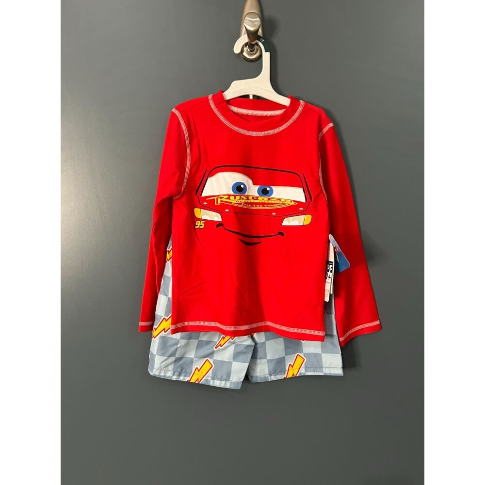 NWT Toddler Boys' Cars Lightning McQueen Long Sleeve Rash Guard Set - Red 4T